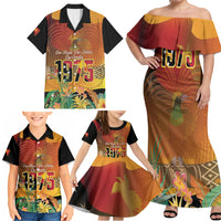 Personalised Papua New Guinea Independence Day Family Matching Off Shoulder Maxi Dress and Hawaiian Shirt One People One Nation One Country