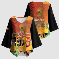 Personalised Papua New Guinea Independence Day Kimono Sleeve Blouse One People One Nation One Country
