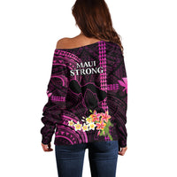 Hawaii Off Shoulder Sweater Pray For Maui Hawaiian Plumeria Be Strong Pink Verison LT14 - Polynesian Pride
