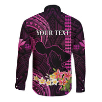 Personalised Hawaii Long Sleeve Button Shirt Pray For Maui Hawaiian Plumeria Be Strong Pink Verison LT14 - Polynesian Pride