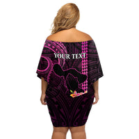 Personalised Hawaii Off Shoulder Short Dress Pray For Maui Hawaiian Plumeria Be Strong Pink Verison LT14 - Polynesian Pride