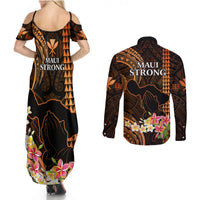 Hawaii Couples Matching Summer Maxi Dress and Long Sleeve Button Shirts Pray For Maui Hawaiian Plumeria Be Strong Gold Verison LT14 - Polynesian Pride