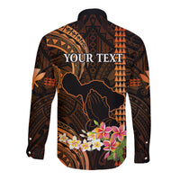 Personalised Hawaii Long Sleeve Button Shirt Pray For Maui Hawaiian Plumeria Be Strong Gold Verison LT14 - Polynesian Pride