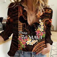 Personalised Hawaii Women Casual Shirt Pray For Maui Hawaiian Plumeria Be Strong Gold Verison LT14 Female Gold - Polynesian Pride
