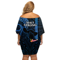 Hawaii Off Shoulder Short Dress Pray For Maui Hawaiian Plumeria Be Strong Blue Verison LT14 - Polynesian Pride