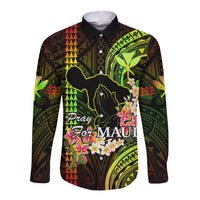 Hawaii Long Sleeve Button Shirt Pray For Maui Hawaiian Plumeria Be Strong Reggae Verison LT14 Unisex Reggae - Polynesian Pride