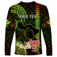 Personalised Hawaii Long Sleeve Shirt Pray For Maui Hawaiian Plumeria Be Strong Reggae Verison LT14 - Polynesian Pride