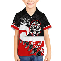 Personalised Te Reo Maori New Zealand Family Matching Off Shoulder Short Dress and Hawaiian Shirt Kia Haka Maori Fern With Tino Rangatiratanga LT14 Son's Shirt Red - Polynesian Pride