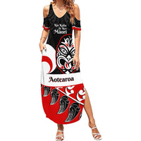 Personalised Te Reo Maori New Zealand Summer Maxi Dress Kia Haka Maori Fern With Tino Rangatiratanga LT14 Women Red - Polynesian Pride