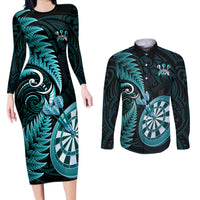 New Zealand Darts Couples Matching Long Sleeve Bodycon Dress and Long Sleeve Button Shirts Happiness Is A Tight Threesome Maori Turquoise LT14 Turquoise - Polynesian Pride