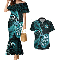 New Zealand Darts Couples Matching Mermaid Dress and Hawaiian Shirt Happiness Is A Tight Threesome Maori Turquoise LT14 Turquoise - Polynesian Pride