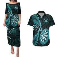 New Zealand Darts Couples Matching Puletasi Dress and Hawaiian Shirt Happiness Is A Tight Threesome Maori Turquoise LT14 Turquoise - Polynesian Pride