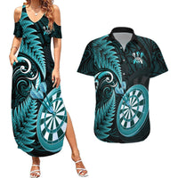 New Zealand Darts Couples Matching Summer Maxi Dress and Hawaiian Shirt Happiness Is A Tight Threesome Maori Turquoise LT14 Turquoise - Polynesian Pride