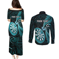 Personalised New Zealand Darts Couples Matching Puletasi Dress and Long Sleeve Button Shirts Happiness Is A Tight Threesome Maori Turquoise LT14 - Polynesian Pride