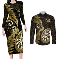 New Zealand Darts Couples Matching Long Sleeve Bodycon Dress and Long Sleeve Button Shirts Happiness Is A Tight Threesome Maori Gold LT14 Gold - Polynesian Pride