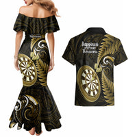New Zealand Darts Couples Matching Mermaid Dress and Hawaiian Shirt Happiness Is A Tight Threesome Maori Gold LT14 - Polynesian Pride
