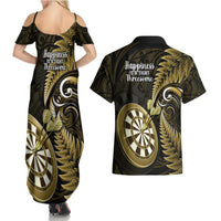 New Zealand Darts Couples Matching Summer Maxi Dress and Hawaiian Shirt Happiness Is A Tight Threesome Maori Gold LT14 - Polynesian Pride