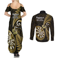 New Zealand Darts Couples Matching Summer Maxi Dress and Long Sleeve Button Shirts Happiness Is A Tight Threesome Maori Gold LT14 - Polynesian Pride