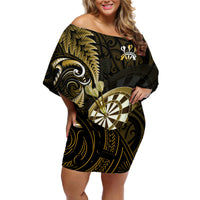 New Zealand Darts Off Shoulder Short Dress Happiness Is A Tight Threesome Maori Gold LT14 Women Gold - Polynesian Pride