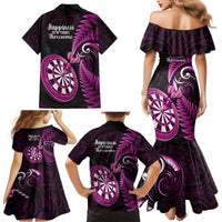 New Zealand Darts Family Matching Mermaid Dress and Hawaiian Shirt Happiness Is A Tight Threesome Maori Pink LT14 - Polynesian Pride
