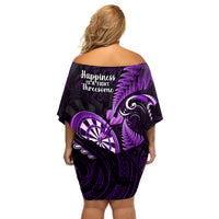 New Zealand Darts Off Shoulder Short Dress Happiness Is A Tight Threesome Maori Purple LT14 - Polynesian Pride