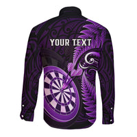 Personalised New Zealand Darts Long Sleeve Button Shirt Happiness Is A Tight Threesome Maori Purple LT14 - Polynesian Pride
