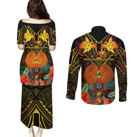 Papua New Guinea Central Province Couples Matching Puletasi Dress and Long Sleeve Button Shirts Papua Niugini Coat Of Arms With Flag Style LT14 - Polynesian Pride