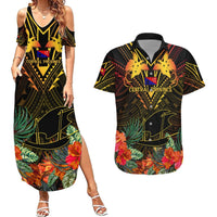 Papua New Guinea Central Province Couples Matching Summer Maxi Dress and Hawaiian Shirt Papua Niugini Coat Of Arms With Flag Style LT14 Black - Polynesian Pride