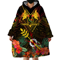 Papua New Guinea Chimbu Province Wearable Blanket Hoodie Papua Niugini Coat Of Arms With Flag Style LT14 - Polynesian Pride