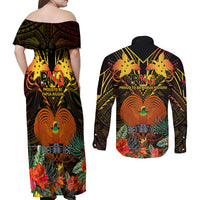 Papua New Guinea East New Britain Province Couples Matching Off Shoulder Maxi Dress and Long Sleeve Button Shirts Papua Niugini Coat Of Arms With Flag Style LT14 - Polynesian Pride