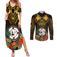 Papua New Guinea East New Britain Province Couples Matching Summer Maxi Dress and Long Sleeve Button Shirts Papua Niugini Coat Of Arms With Flag Style LT14 Black - Polynesian Pride