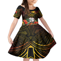 Papua New Guinea East New Britain Province Kid Short Sleeve Dress Papua Niugini Coat Of Arms With Flag Style LT14 KID Black - Polynesian Pride