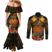 Papua New Guinea Western Province Couples Matching Mermaid Dress and Long Sleeve Button Shirts Papua Niugini Coat Of Arms With Flag Style LT14 - Polynesian Pride