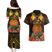 Papua New Guinea Southern Highlands Province Couples Matching Puletasi Dress and Hawaiian Shirt Papua Niugini Coat Of Arms With Flag Style LT14 - Polynesian Pride