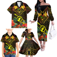 Papua New Guinea Southern Highlands Province Family Matching Off Shoulder Long Sleeve Dress and Hawaiian Shirt Papua Niugini Coat Of Arms With Flag Style LT14 - Polynesian Pride