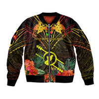 Papua New Guinea Southern Highlands Province Sleeve Zip Bomber Jacket Papua Niugini Coat Of Arms With Flag Style LT14 Unisex Black - Polynesian Pride