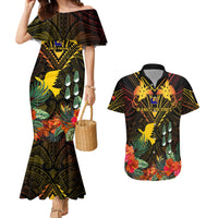Papua New Guinea Manus Province Couples Matching Mermaid Dress and Hawaiian Shirt Papua Niugini Coat Of Arms With Flag Style LT14 Black - Polynesian Pride