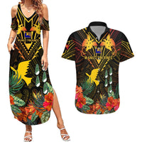 Papua New Guinea Manus Province Couples Matching Summer Maxi Dress and Hawaiian Shirt Papua Niugini Coat Of Arms With Flag Style LT14 Black - Polynesian Pride
