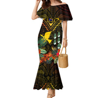 Papua New Guinea Manus Province Mermaid Dress Papua Niugini Coat Of Arms With Flag Style LT14 Women Black - Polynesian Pride