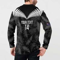 Custom New Zealand Silver Fern Football Button Sweatshirt Go Aotearoa Grunge Black - Polynesian Pride