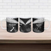 Custom New Zealand Silver Fern Football Ceramic Mug Go Aotearoa Grunge Black - Polynesian Pride