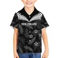 Custom New Zealand Silver Fern Football Family Matching Off Shoulder Short Dress and Hawaiian Shirt Go Aotearoa Grunge Black - Polynesian Pride