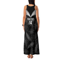 Custom New Zealand Silver Fern Football Family Matching Tank Maxi Dress and Hawaiian Shirt Go Aotearoa Grunge Black - Polynesian Pride