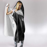 Custom New Zealand Silver Fern Football Hooded Blanket Go Aotearoa Grunge Black - Polynesian Pride
