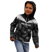 Custom New Zealand Silver Fern Football Kid Hoodie Go Aotearoa Grunge Black - Polynesian Pride