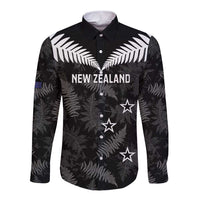 Custom New Zealand Silver Fern Football Long Sleeve Button Shirt Go Aotearoa Grunge Black - Polynesian Pride