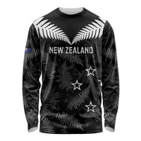 Custom New Zealand Silver Fern Football Long Sleeve Shirt Go Aotearoa Grunge Black - Polynesian Pride