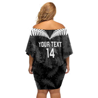 Custom New Zealand Silver Fern Football Off Shoulder Short Dress Go Aotearoa Grunge Black - Polynesian Pride
