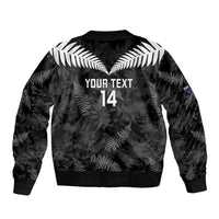 Custom New Zealand Silver Fern Football Sleeve Zip Bomber Jacket Go Aotearoa Grunge Black - Polynesian Pride
