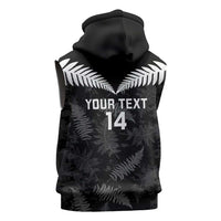 Custom New Zealand Silver Fern Football Sleeveless Zip Hoodie Go Aotearoa Grunge Black LT14 - Polynesian Pride